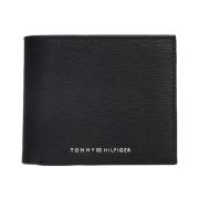 Tommy Hilfiger Svart Läder Plånbok Bifold Hammrad Finish Black, Herr