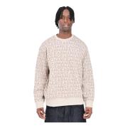 Armani Exchange Beige Monogram Print Crewneck Sweater Beige, Herr