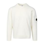 C.p. Company Vit Lamull Crew Neck Sweater White, Herr