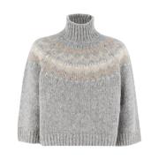 Peserico Geometriskt Mönster Kort Jumper Gray, Dam