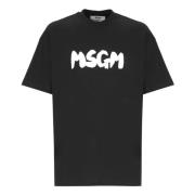 Msgm Svart Bomull T-shirt med Tryck Black, Herr