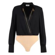 Elisabetta Franchi Georgette Bodysuit Skjorta med Dragkedja Fram Black...