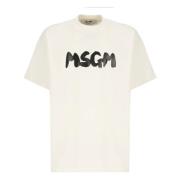 Msgm Herr Ivory Bomull T-shirt med Tryck Beige, Herr