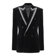 Balmain Sammet jacka med broderad krage Black, Herr