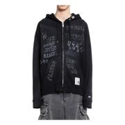 Mihara Yasuhiro Svart Distressed Parka med Grafiskt Tryck Black, Herr