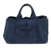 Prada Vintage Pre-owned Canvas handvskor Blue, Dam