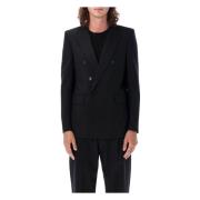 Saint Laurent Svart Ull Dubbelknäppt Blazer Black, Herr