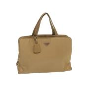 Prada Vintage Pre-owned Nylon handvskor Beige, Dam