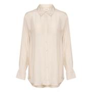 Cream Feminin Genomskinlig Blus Ancient Scroll Beige, Dam