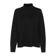 Cream Svart Rollneck Pullover Stickat Black, Dam