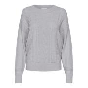 Cream Grå Melange Stickad Pullover Tröja Gray, Dam