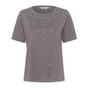 Cream Rhinestone Tshirt Toppe T-Shirts Castlerock Gray, Dam