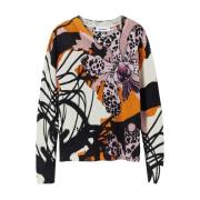 Desigual Beige Printed Långärmad Stickad Topp Multicolor, Dam