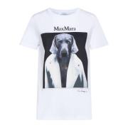 Max Mara Ikoniskt Tryck Crew Neck T-shirt White, Dam