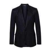 Dolce & Gabbana Blå Ull Twill Peak Revers Jacka Blue, Herr