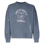 Golden Goose Blå Bomullsweatshirt med Ribbade Manschetter Blue, Herr