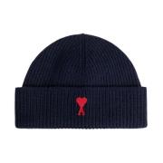 Ami Paris Röd Broderad Logo Beanie Blue, Herr