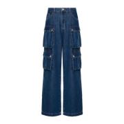 Liu Jo Blå Denim Cargo Wide Leg Jeans Blue, Dam