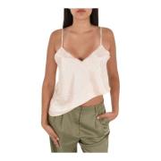 Molly Bracken Leopard Satin Camisole - Rak V-ringning Beige, Dam