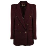 Elisabetta Franchi Dubbelknäppt Jacquard Blazer för Kvinnor Red, Dam