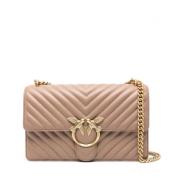 Pinko Beige Chevron Quilted Love Birds Axelväska Beige, Dam