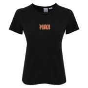 Pinko Svart bomull T-shirt med logobroderi Black, Dam