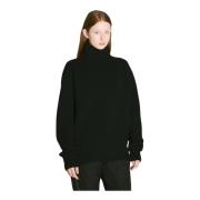 Rick Owens Ull Fisherman Tröja V-ringad Ribbstickad Kant Black, Dam