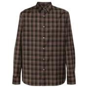 Brioni Rutig Tartan Skjorta Brun Ull Brown, Herr