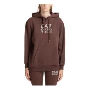 Emporio Armani EA7 Dragsko Enfärgad Logga Ficka Hoodie Brown, Dam