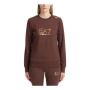 Emporio Armani EA7 Enfärgad Logo Strass Sweatshirt Brown, Dam