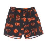 Iuter Svarta Horns Allover Boardshorts med Elastisk Midja Black, Herr