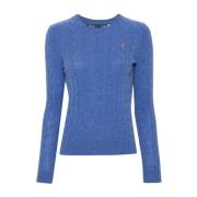 Polo Ralph Lauren Blå Crewneck Sweater med Pony Broderi Blue, Dam