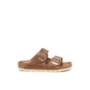 Birkenstock Lädersandaler med guldspänne Brown, Dam