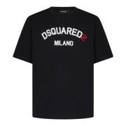 Dsquared2 Svart Loose-Fit T-shirt med Bokstavstryck Black, Herr