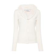 Blugirl Beige Stickad Cardigan med Faux-Fur Krage White, Dam