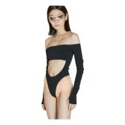 Mugler Cirkel Bodysuit med Front Cut-Out Black, Dam