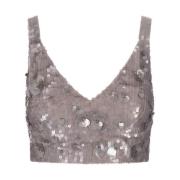 P.a.r.o.s.h. Grå Paljett Crop Top Gray, Dam