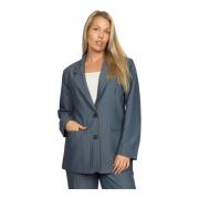 2-Biz Pinstripe Blazer Blue Pin Gray, Dam