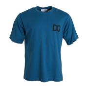 Dolce & Gabbana Blå Logo Bomull T-shirt Korta ärmar Blue, Herr