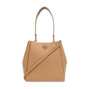 Tory Burch Grainat Läder Axelväska med Logotyp Brown, Dam