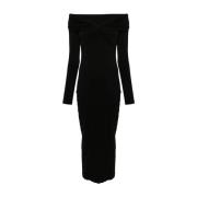 Rotate Birger Christensen Off-shoulder Svart Midi Klänning med Twisted...