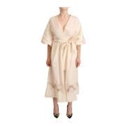 Pink Memories Elegant vit maxi wrap klänning White, Dam