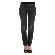 Costume National Grå Straight Leg Distressed Jeans Gray, Dam