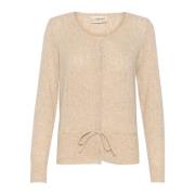 Cream Beige Melange Stickad Blus med knappstängning Beige, Dam