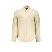 Gant Beige Linneskjorta med Dubbla Fickor Beige, Herr