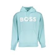 Hugo Boss Blå Bomullshoodie med Tryckt Logotyp Blue, Herr