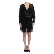 Roberto Cavalli Elegant Sheer Blouson Klänning i Svart Siden Black, Da...