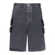 Balmain Sidband Används Svart Denim Bermuda Gray, Herr