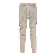 Balmain Multi-Strap Sandy Blue Denim Byxor Gray, Herr