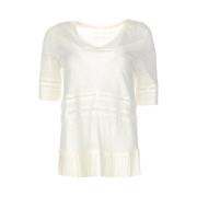 Patrizia Pepe Elegant Linne T-shirt med Virkade Detaljer White, Dam